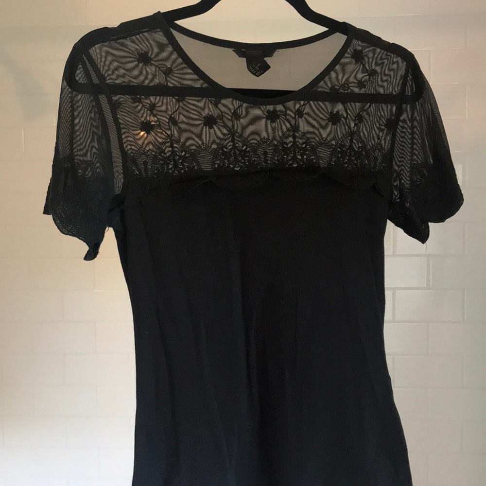 H&M Black Lace Short Sleeve Shirt